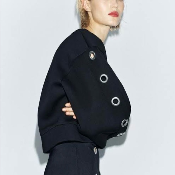 Zara Tops - Zara Black Sweatshirt with Silver Accents